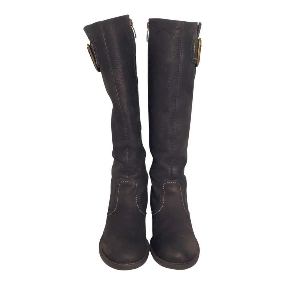 Paul Green Riding Boots Black Textured Nubuck Womens Size 6 Zip Closure